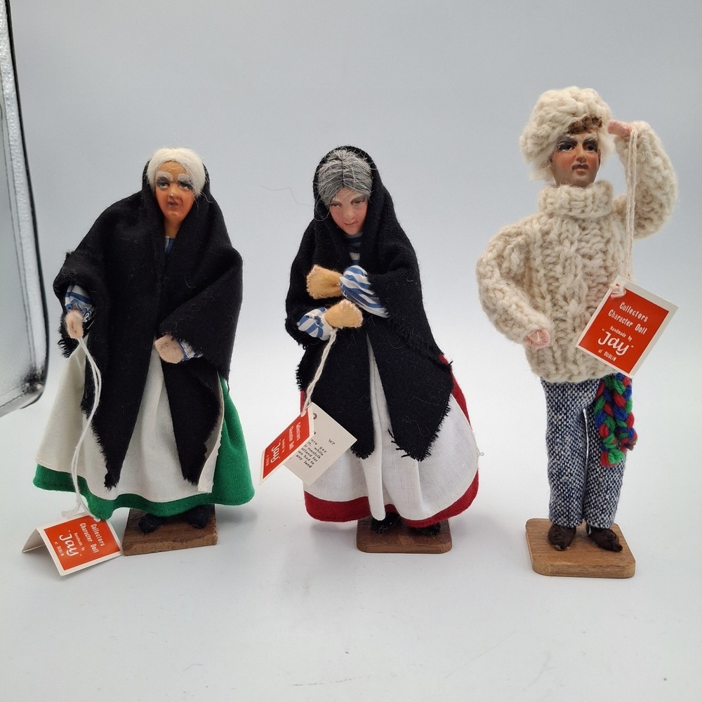 Set 3 Vintage Jay of Dublin Irish Character Dolls Aran Fisherman Donegal Woman